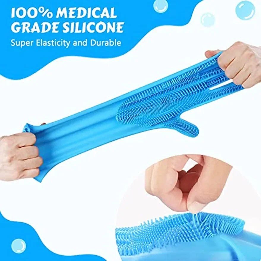 Cat being bathed with silicone glove