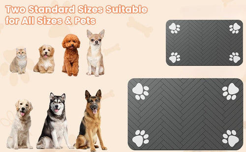 Pet feeding mat with food bowls