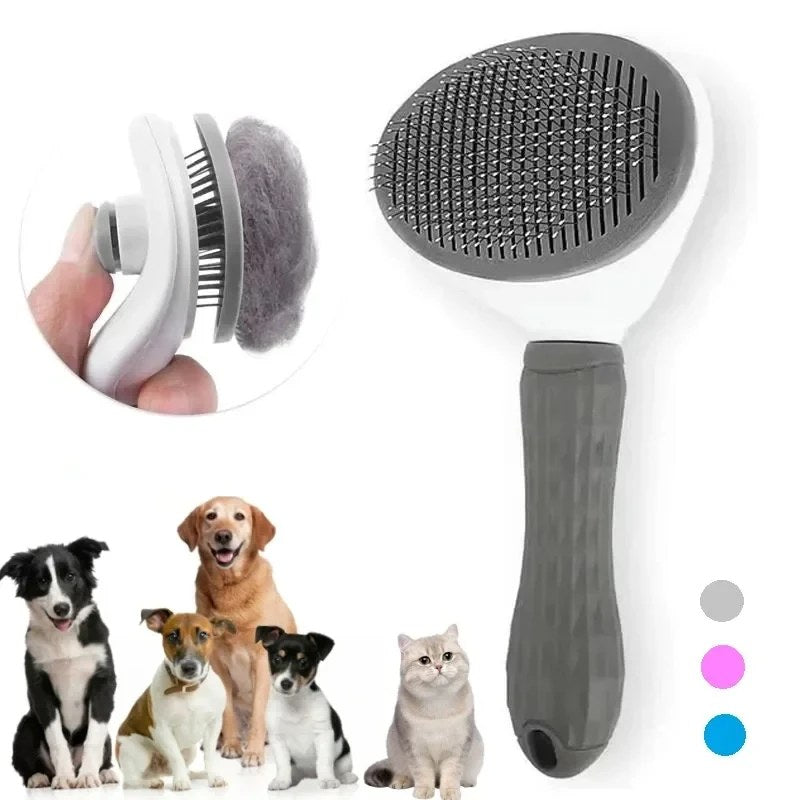 Self-cleaning pet deshedding brush
